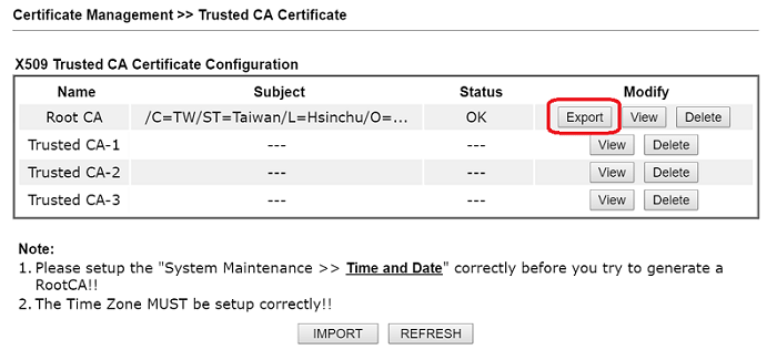 a screenshot of DrayOS Trusted CA Certificate list